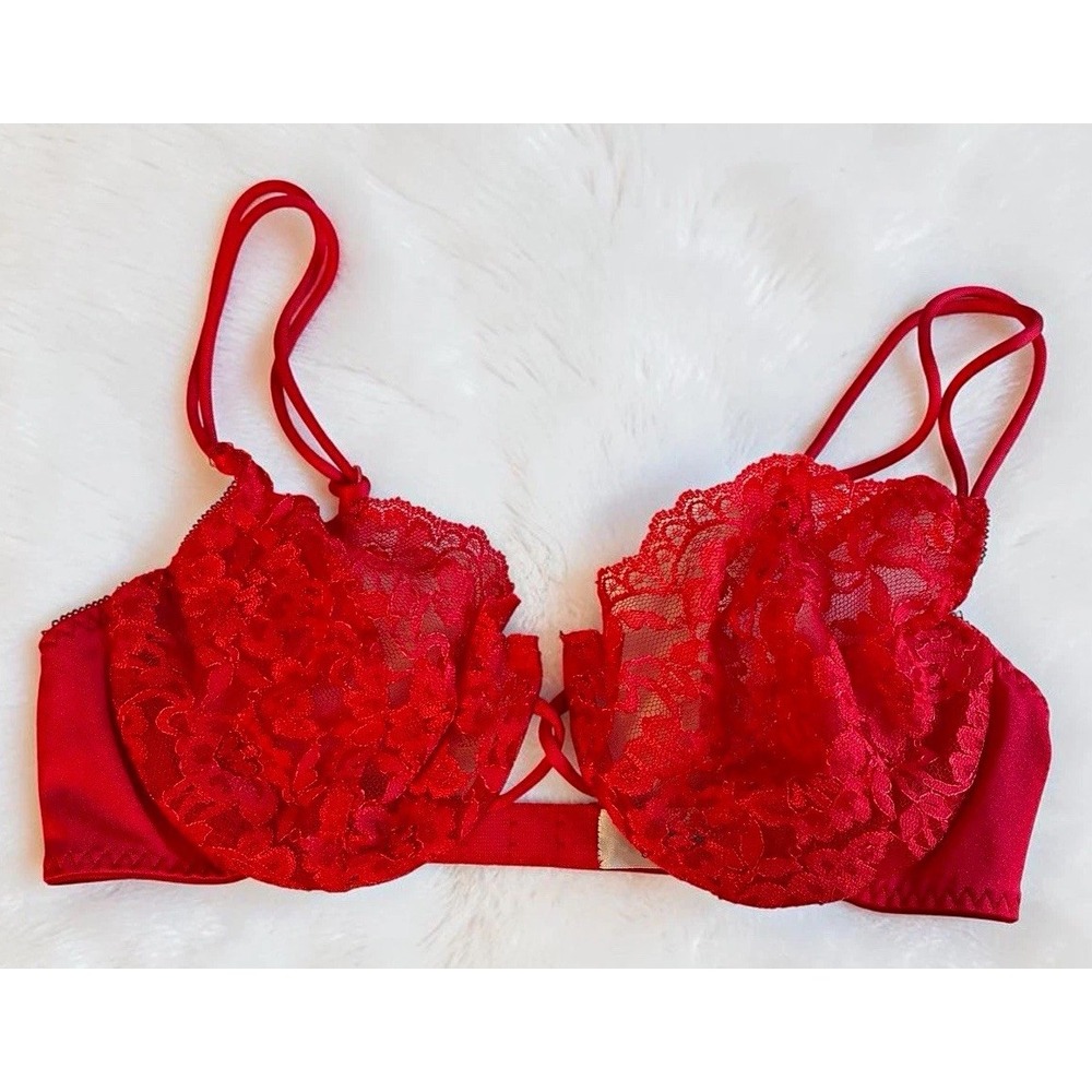 VTG Jacklyn Smith Red Lace Underwire Bra 34C Hook & Eye Adjustable Sexy Romance